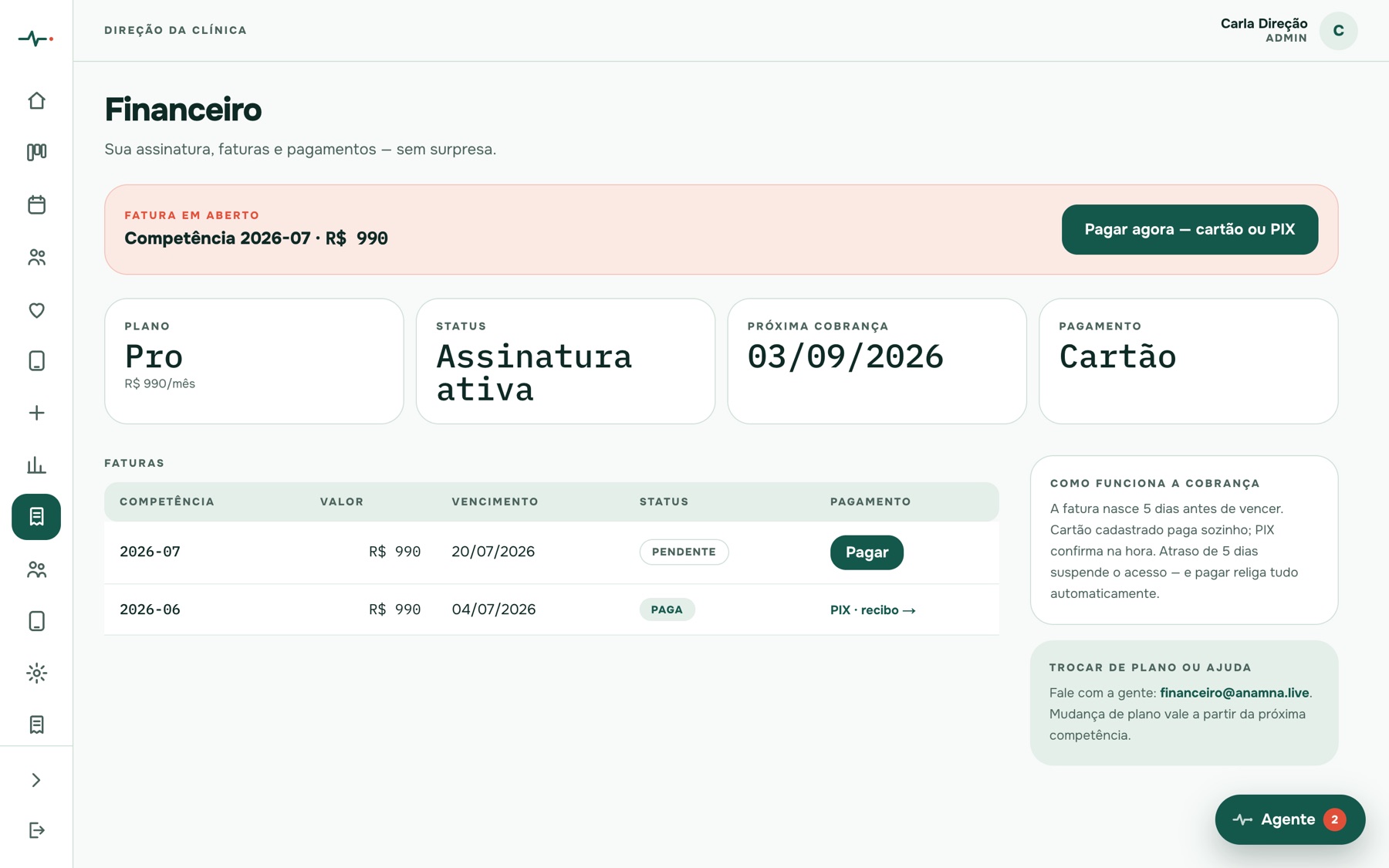 Financeiro da clínica