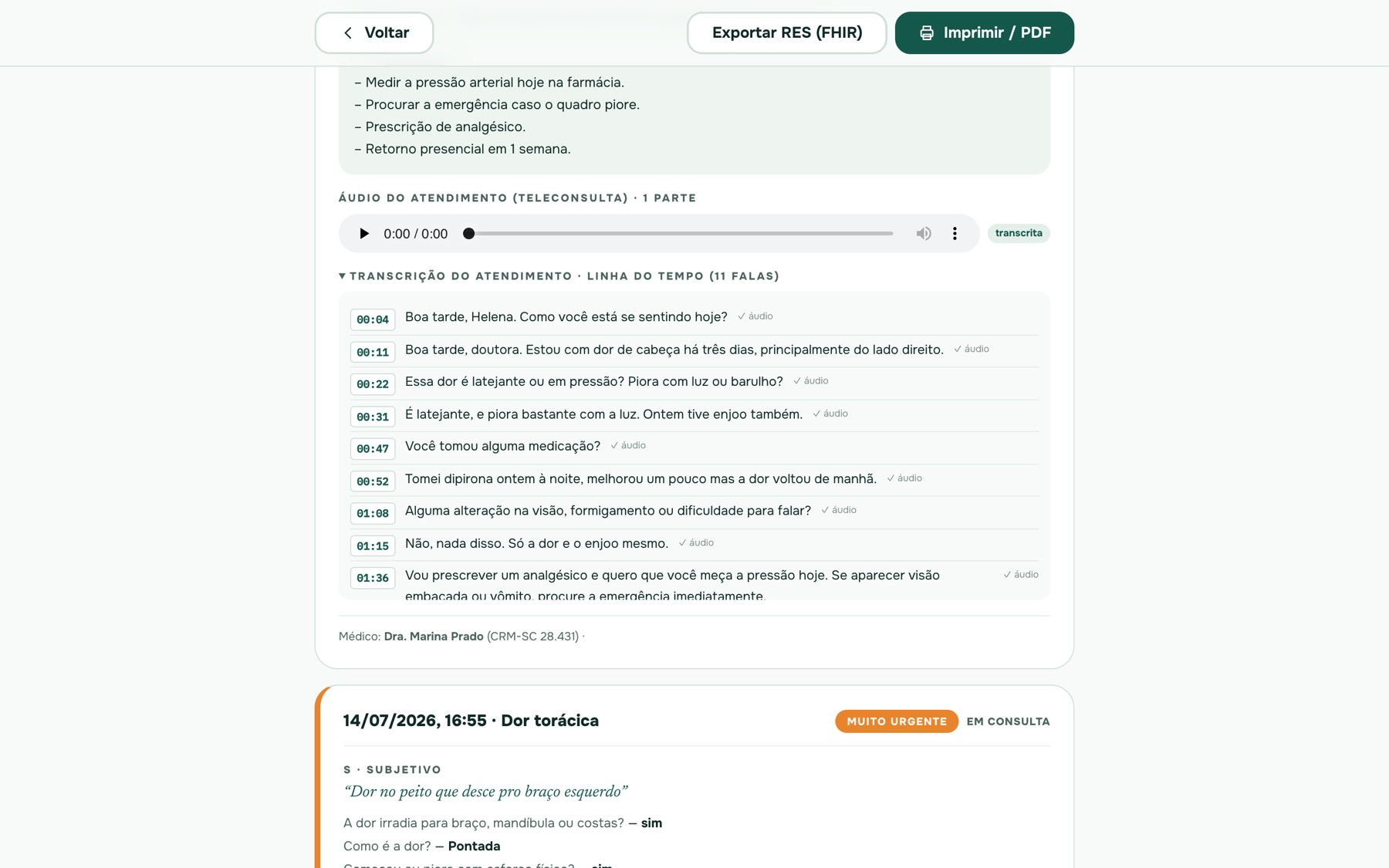 Prontuário — linha do tempo do paciente