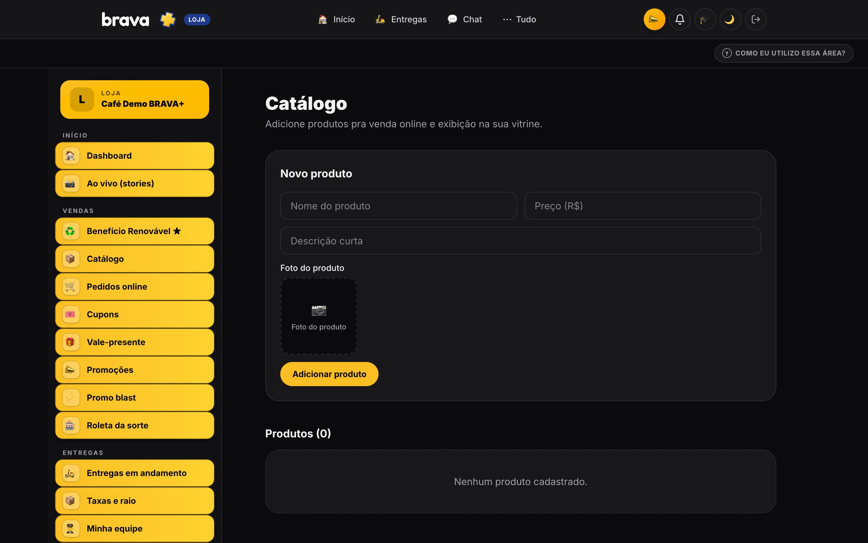 Catálogo da loja