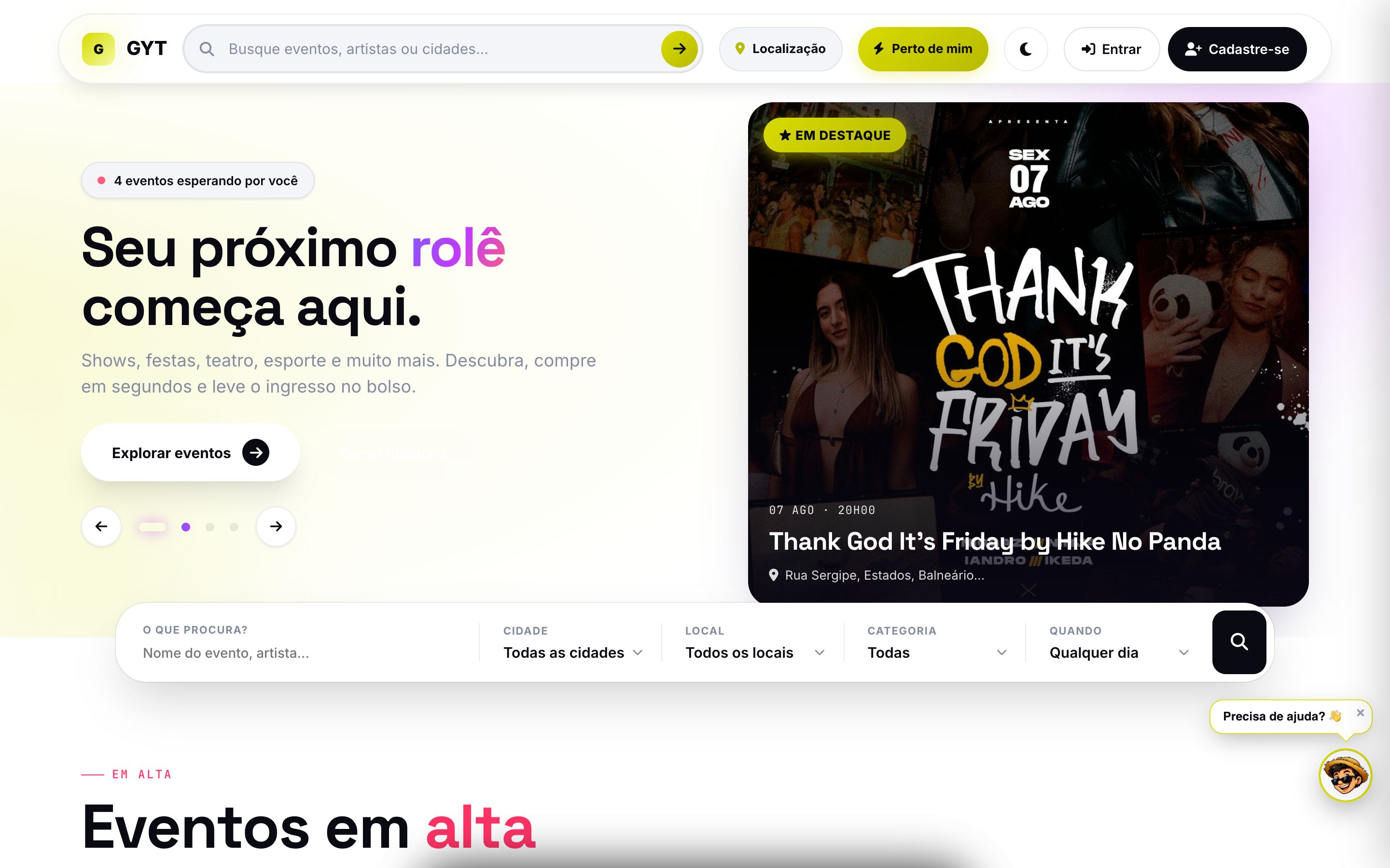 Site público — vitrine de eventos