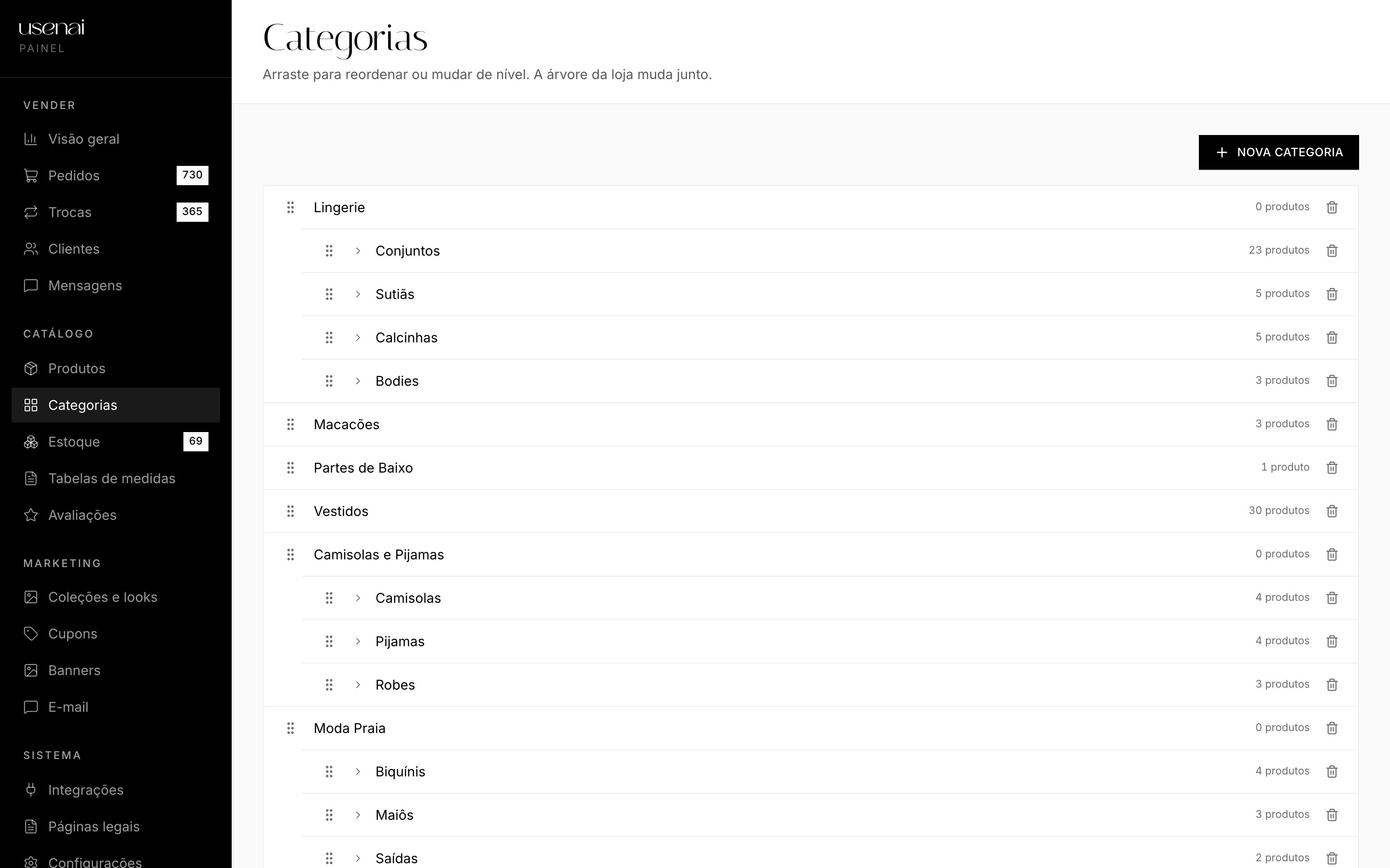 Categorias — reordena arrastando